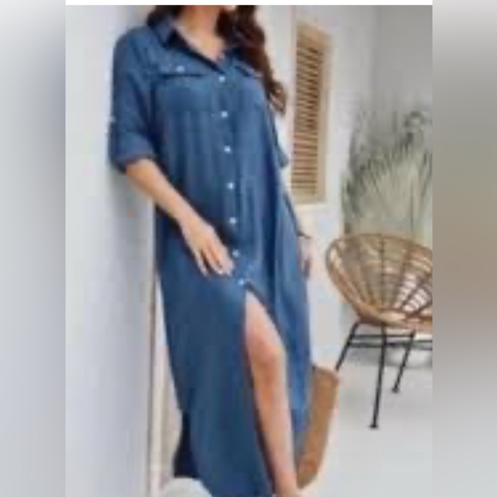 Kings Road Denim Button-Up Maxi Dress